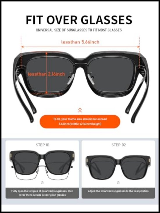 Polarized Fit Over Glasses Sunglasses Square Frame UV400 Wrap Around Driving main image 4